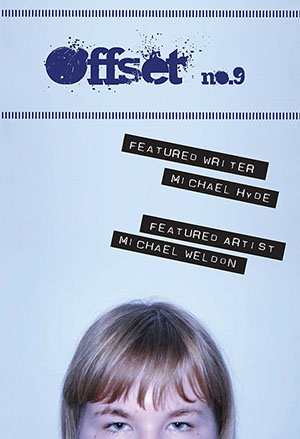 Offset 9 cover, showing the upper half of a girl's face on light blue background