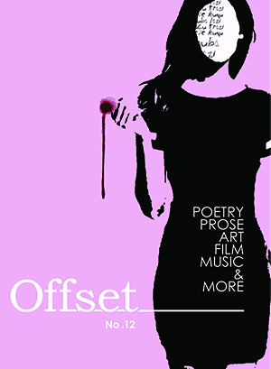 Offset 12 cover with a woman with text instead of face on lavender background